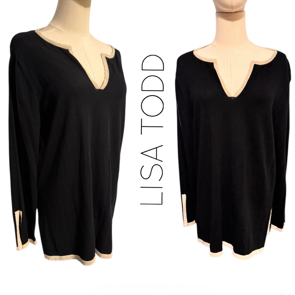 Lisa Todd Black and Cream Cashmere Sweater Size Large